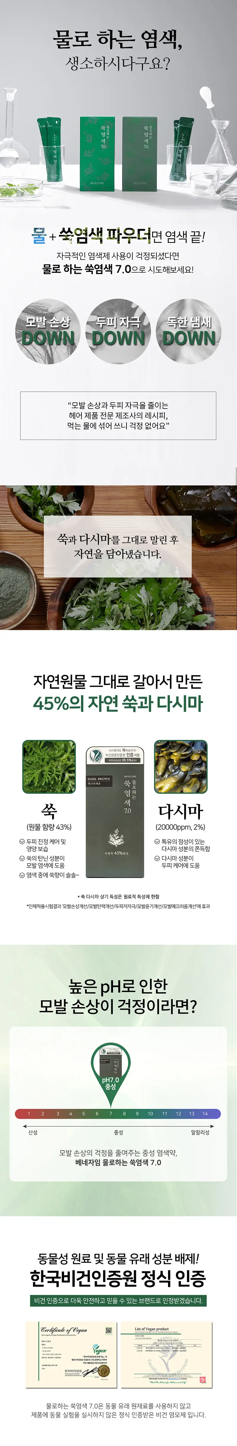 베네자임 물로하는 쑥염색 7.0 다크브라운 상세페이지 2