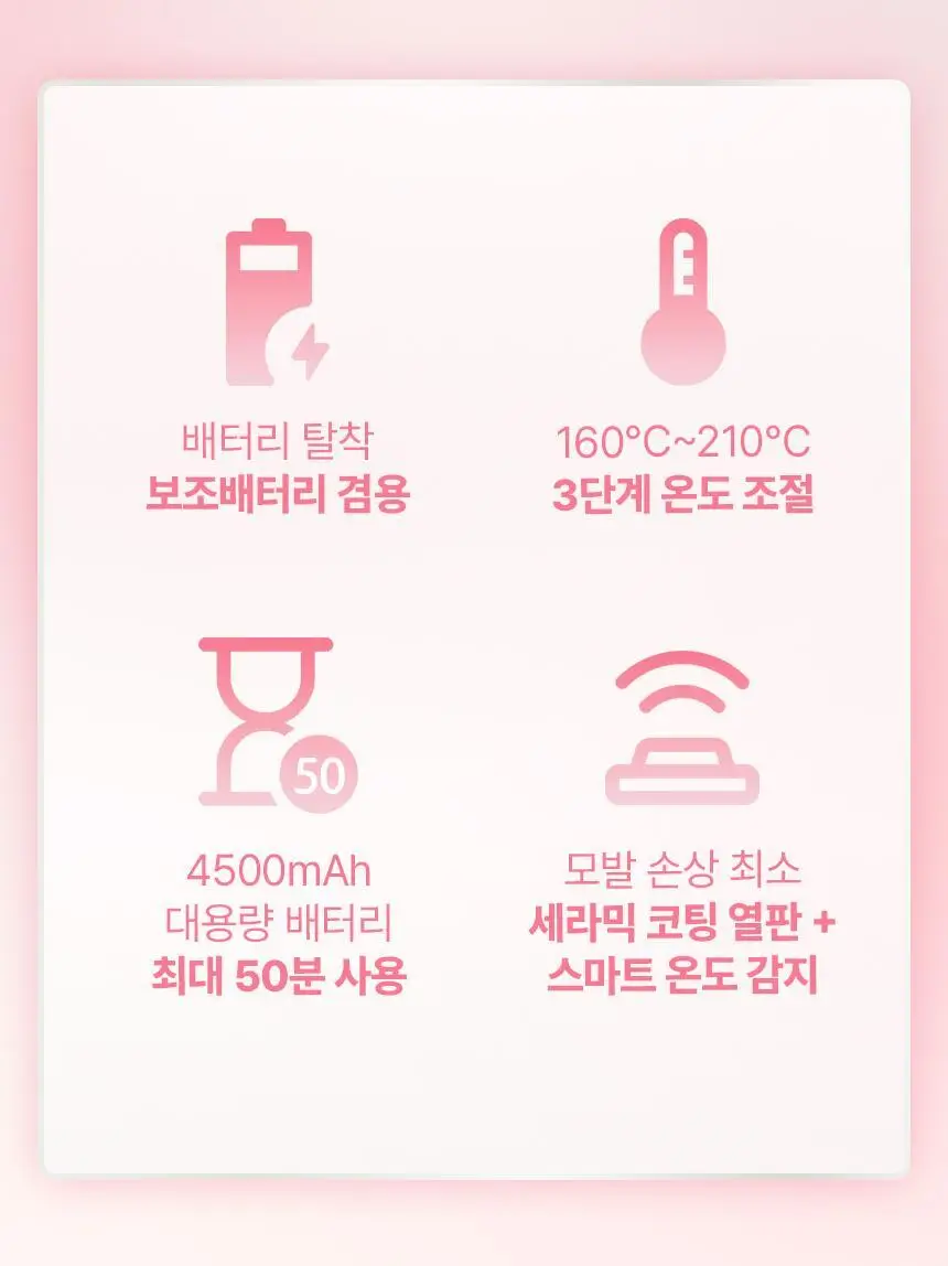 오아 프리온 무선 고데기 배터리 분리형 탈착형 고대기 비행기 기내반입 가능 미니 여행용 휴대용 앞머리 매직기 상세페이지 15