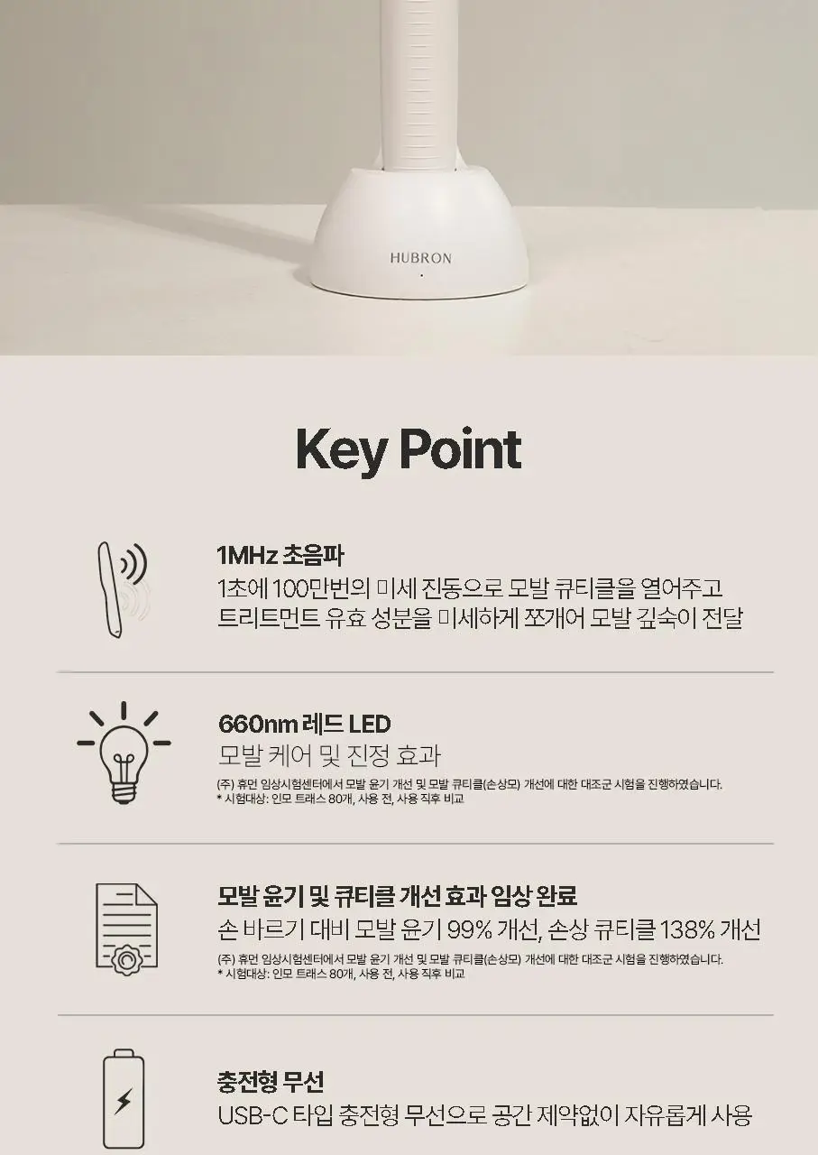 휴브론 헤어케어소닉 초음파 고데기 화이트 상세페이지 6