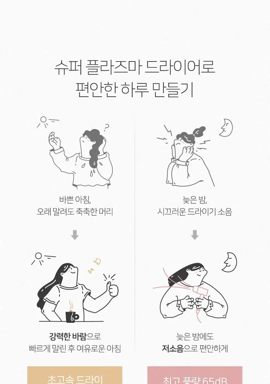 무아스 슈퍼 플라즈마 BLDC 헤어 드라이기 BASIC 저소음 드라이어(라이트 베이지/소프트핑크) 상세페이지 4