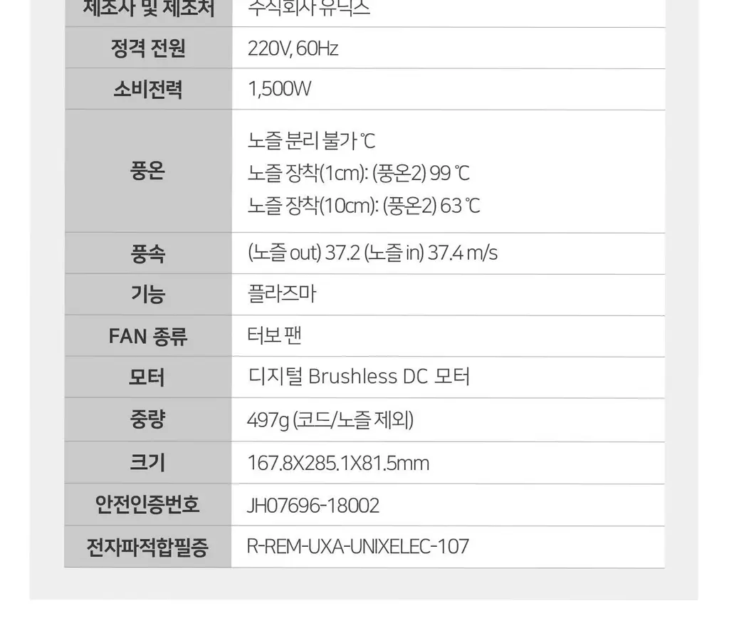 유닉스 에어샷 플라즈마드라이기 UN-A1741 상세페이지 20